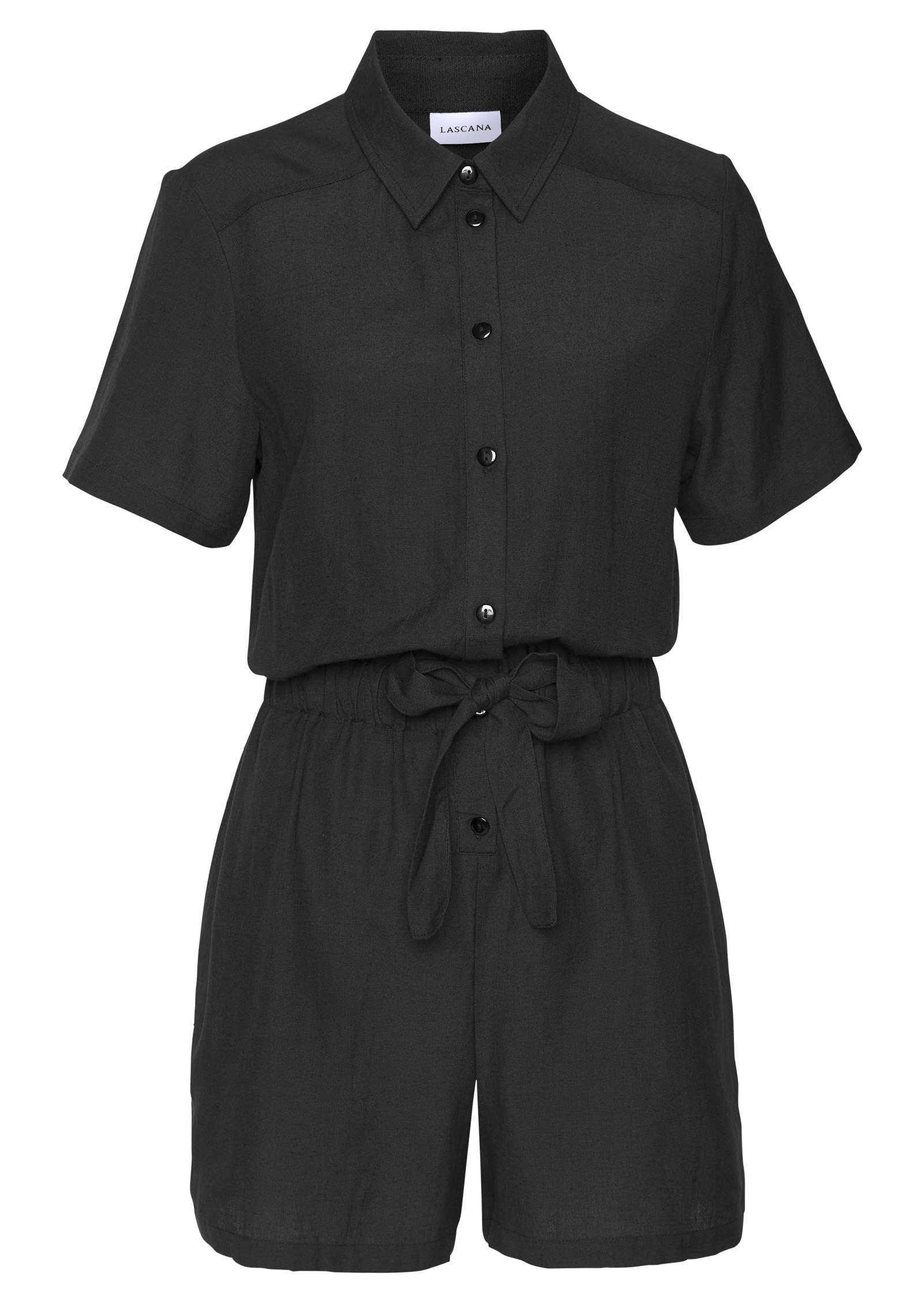 Short Sleeve Linen Romper - Black | Venus Special Offer