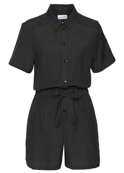 Short Sleeve Linen Romper - Black | Venus Special Offer