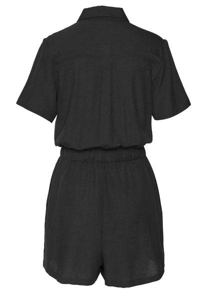 Short Sleeve Linen Romper - Black | Venus Special Offer