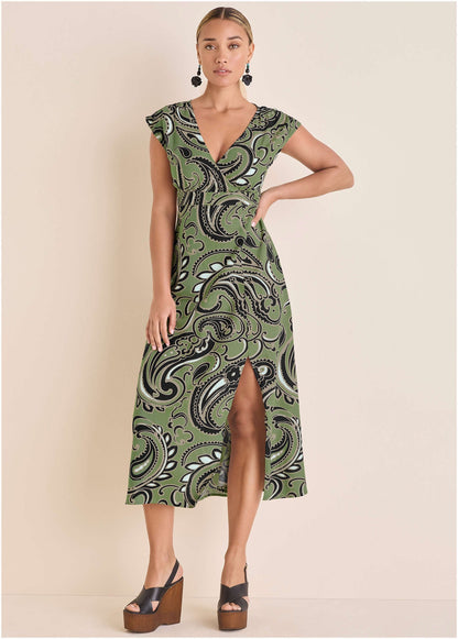 Linen V-Neck Maxi Dress - Large Splendid Paisley | Venus Featured
