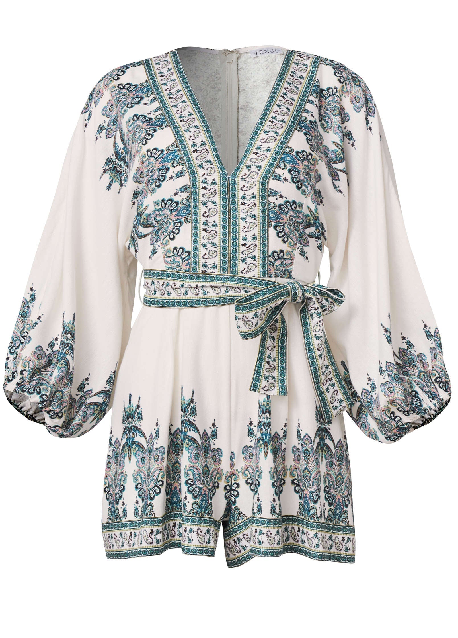 White Linen Tie Waist Romper | VENUS | Venus Best Seller