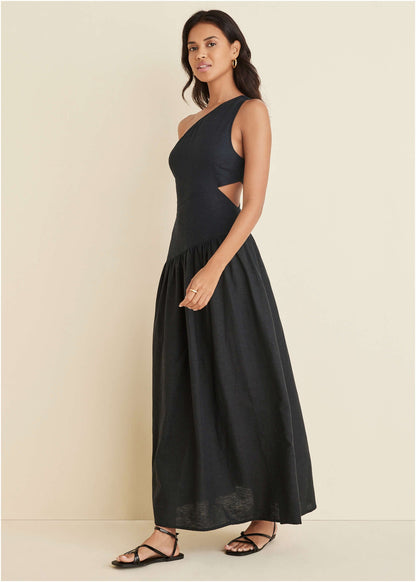 Linen Cutout Maxi Dress - Jet Black | Venus Customer Favorite