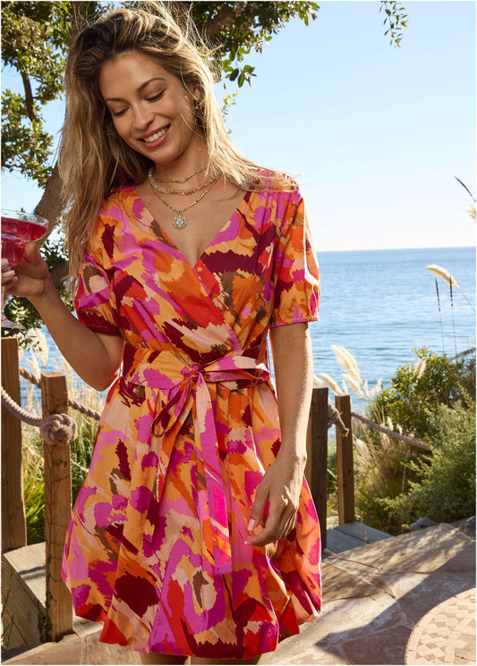 Bubble Hem Mini Dress - Soft Ikat | Venus Sale