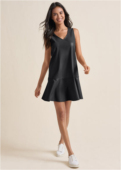 Faux Leather Mini Dress - Jet Black | Venus Customer Favorite