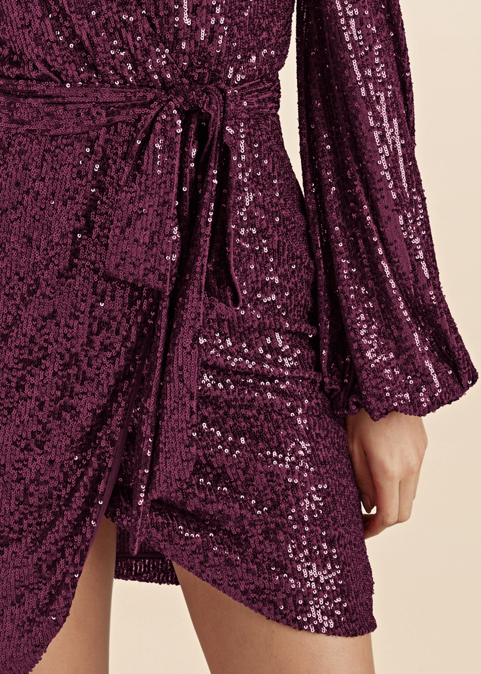 Belted Sequin Wrap Dress - Wine | Venus Sale