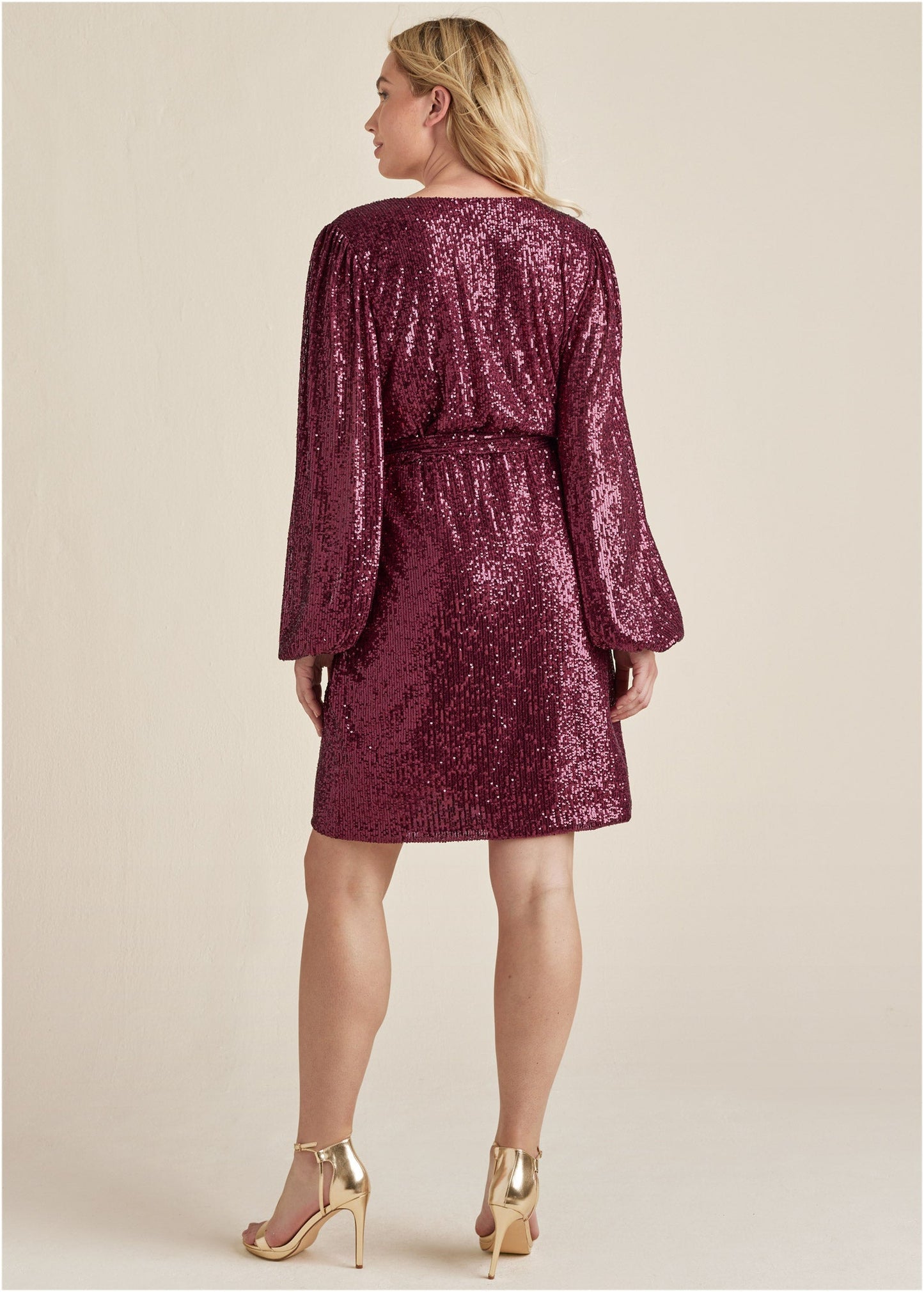 Belted Sequin Wrap Dress - Wine | Venus Sale