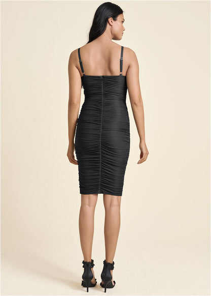 Ruched Mini Dress - Jet Black | Venus Cost Saving