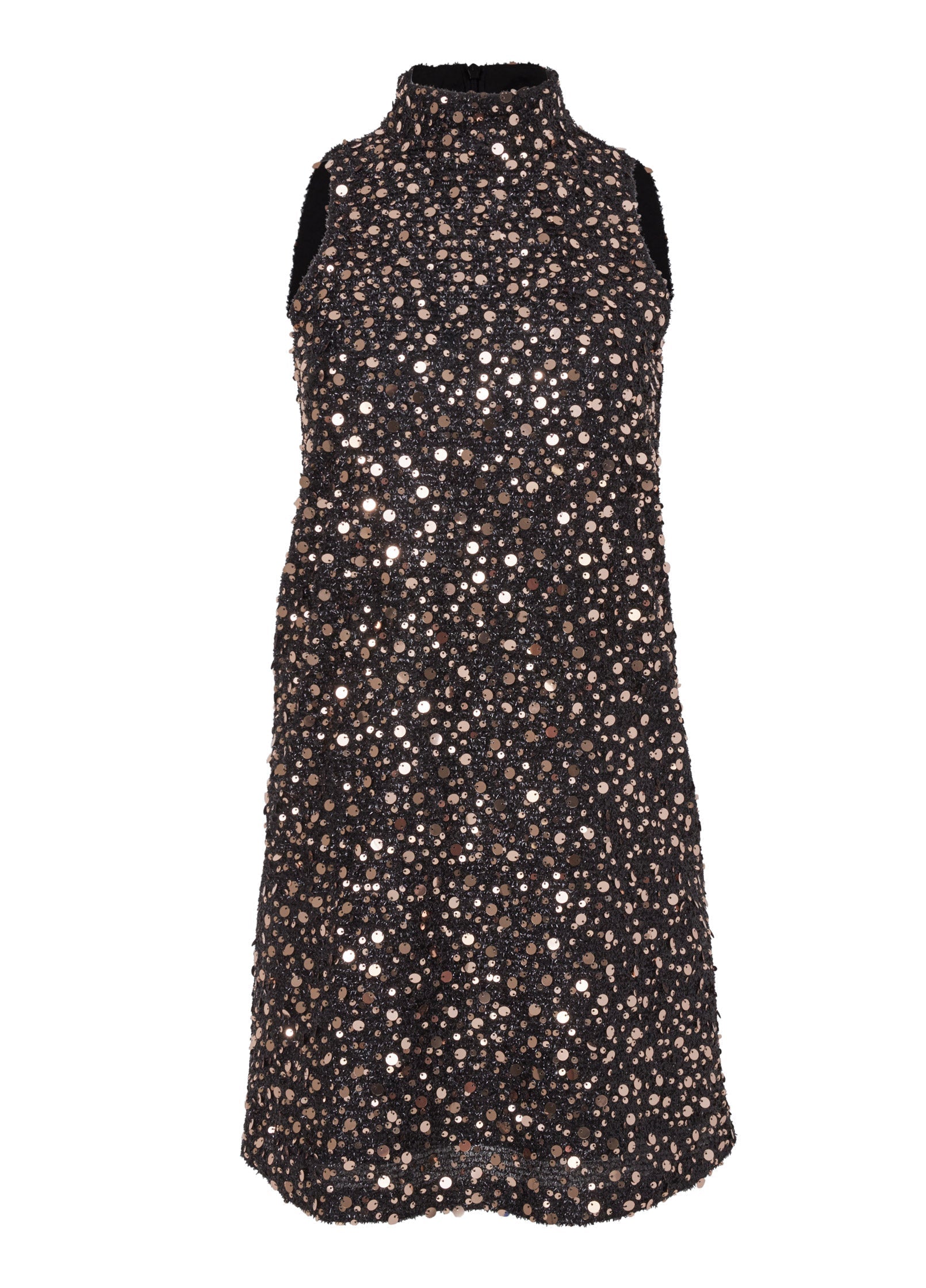 Mock Neck Black and Gold Sequin Mini Dress | Fashion | Venus Great Deal