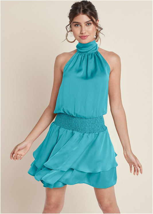 High Neck Mini Dress - Aqua | Venus Featured