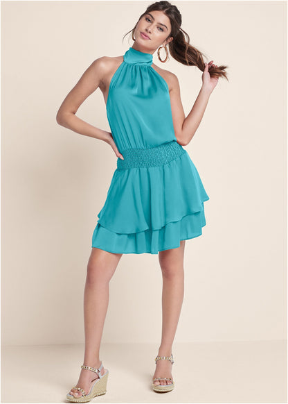High Neck Mini Dress - Aqua | Venus Featured