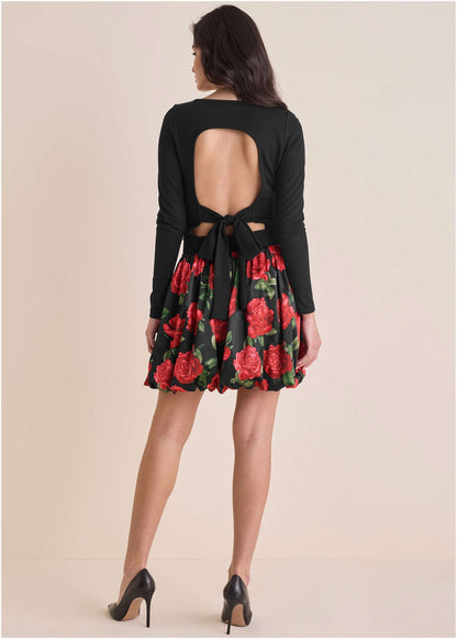 Long Sleeve Bubble Hem Mini - Antique Roses | Venus Popular Choice