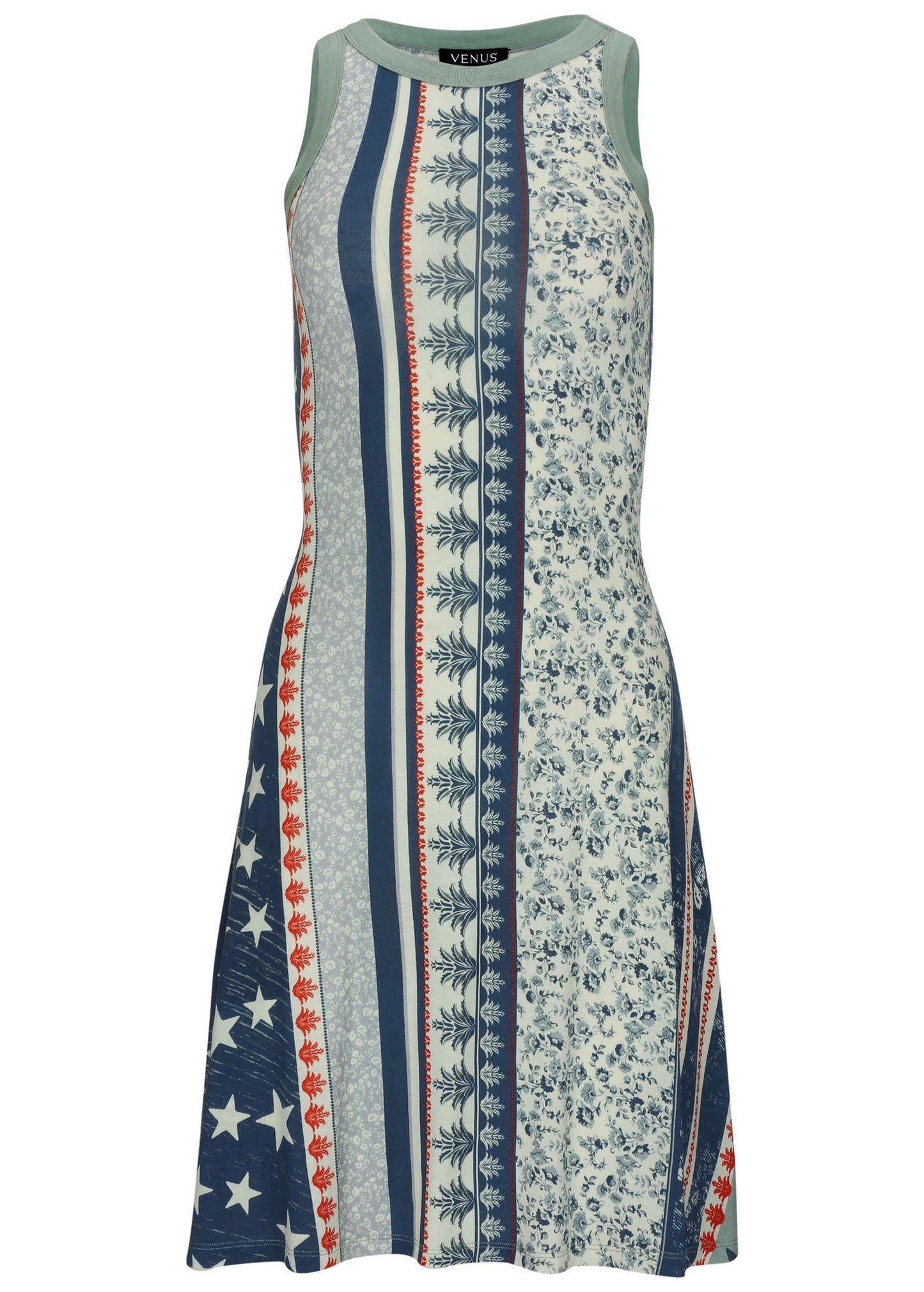 Printed Fit And Flare Dress - Americana Floral Star | Venus Sale