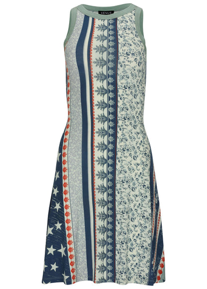Printed Fit And Flare Dress - Americana Floral Star | Venus Sale