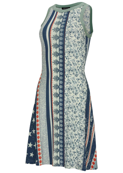 Printed Fit And Flare Dress - Americana Floral Star | Venus Sale