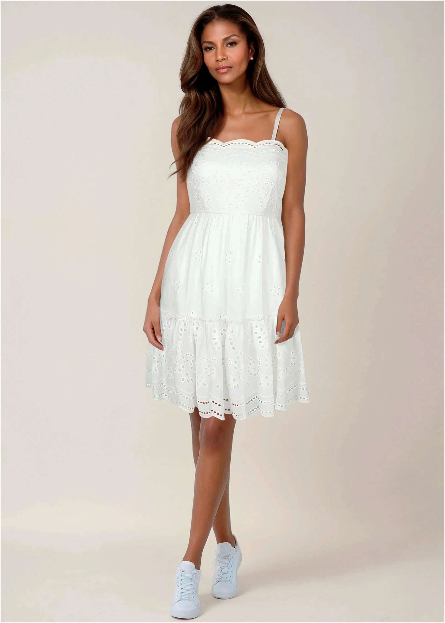 Spaghetti Strap Eyelet Mini - White | Venus Value