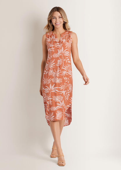 Midi Sleeveless V-Neck Dress Pinstripe Palm | Venus Great Deal