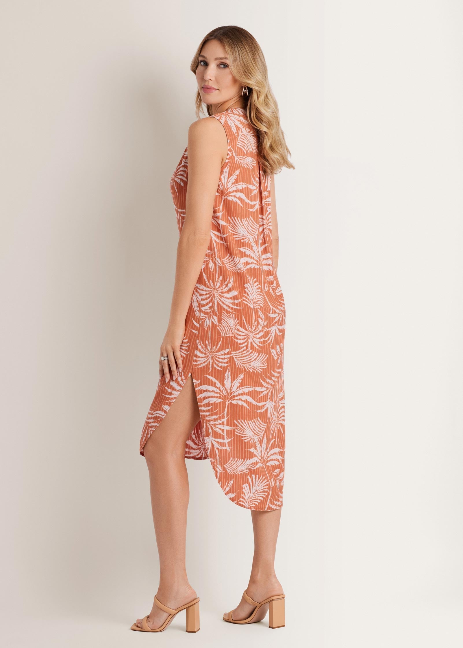 Midi Sleeveless V-Neck Dress Pinstripe Palm | Venus Great Deal