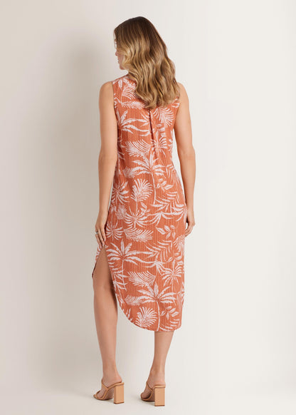 Midi Sleeveless V-Neck Dress Pinstripe Palm | Venus Great Deal