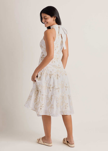 Emb Halter Mock Neck Midi Dress Natural | Venus Popular Choice