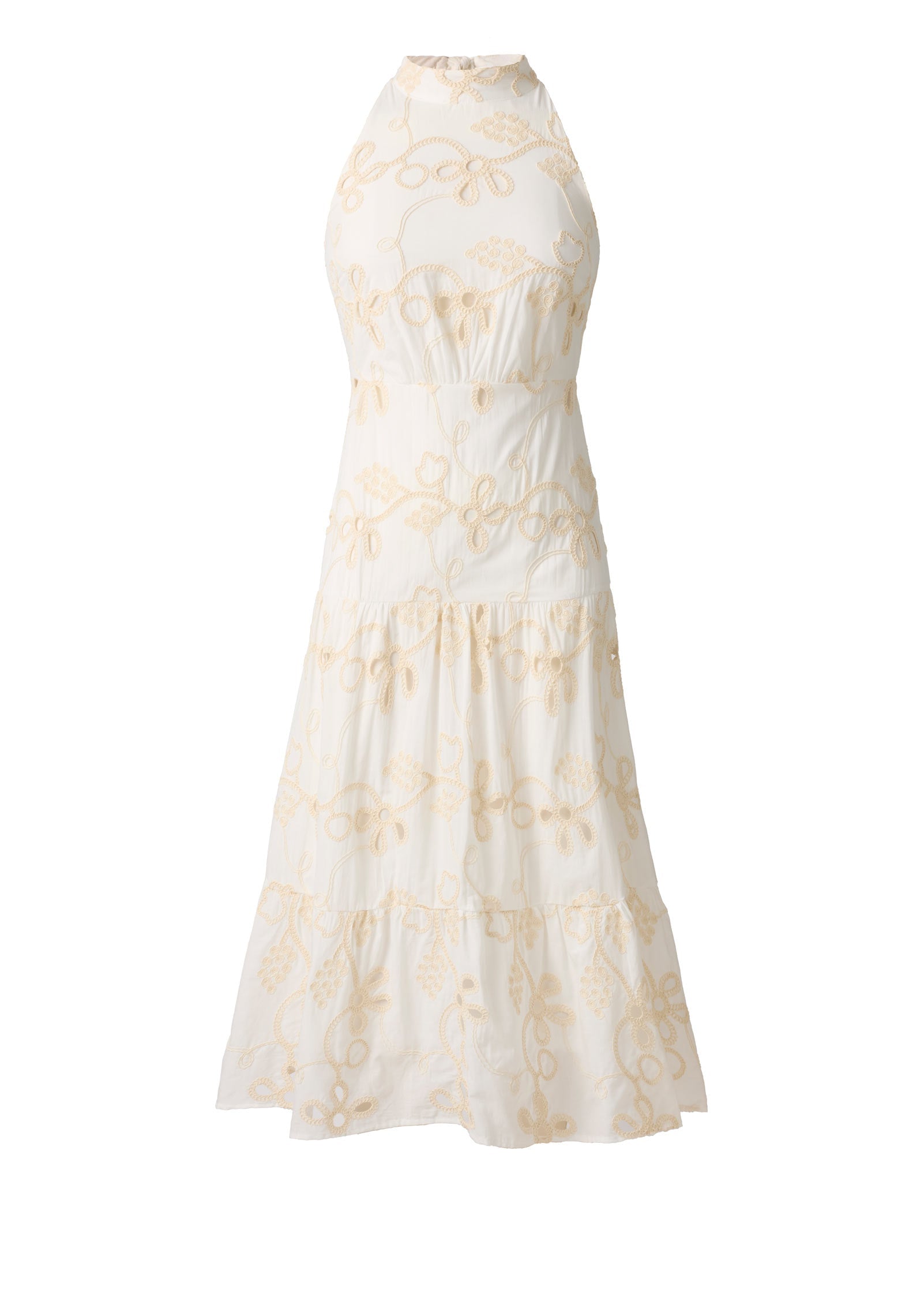 Emb Halter Mock Neck Midi Dress Natural | Venus Popular Choice