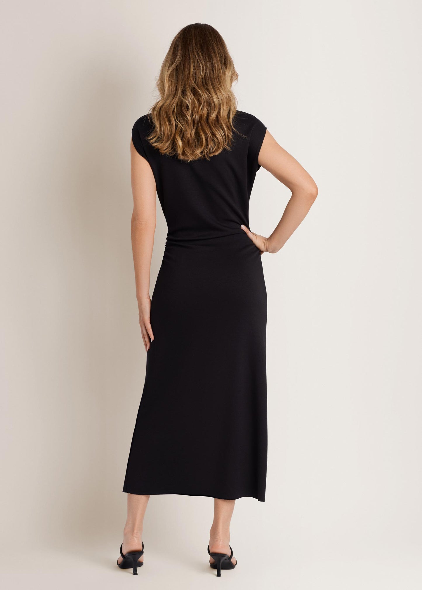 Side Ruch Midi Dress Jet Black | Venus Best Seller