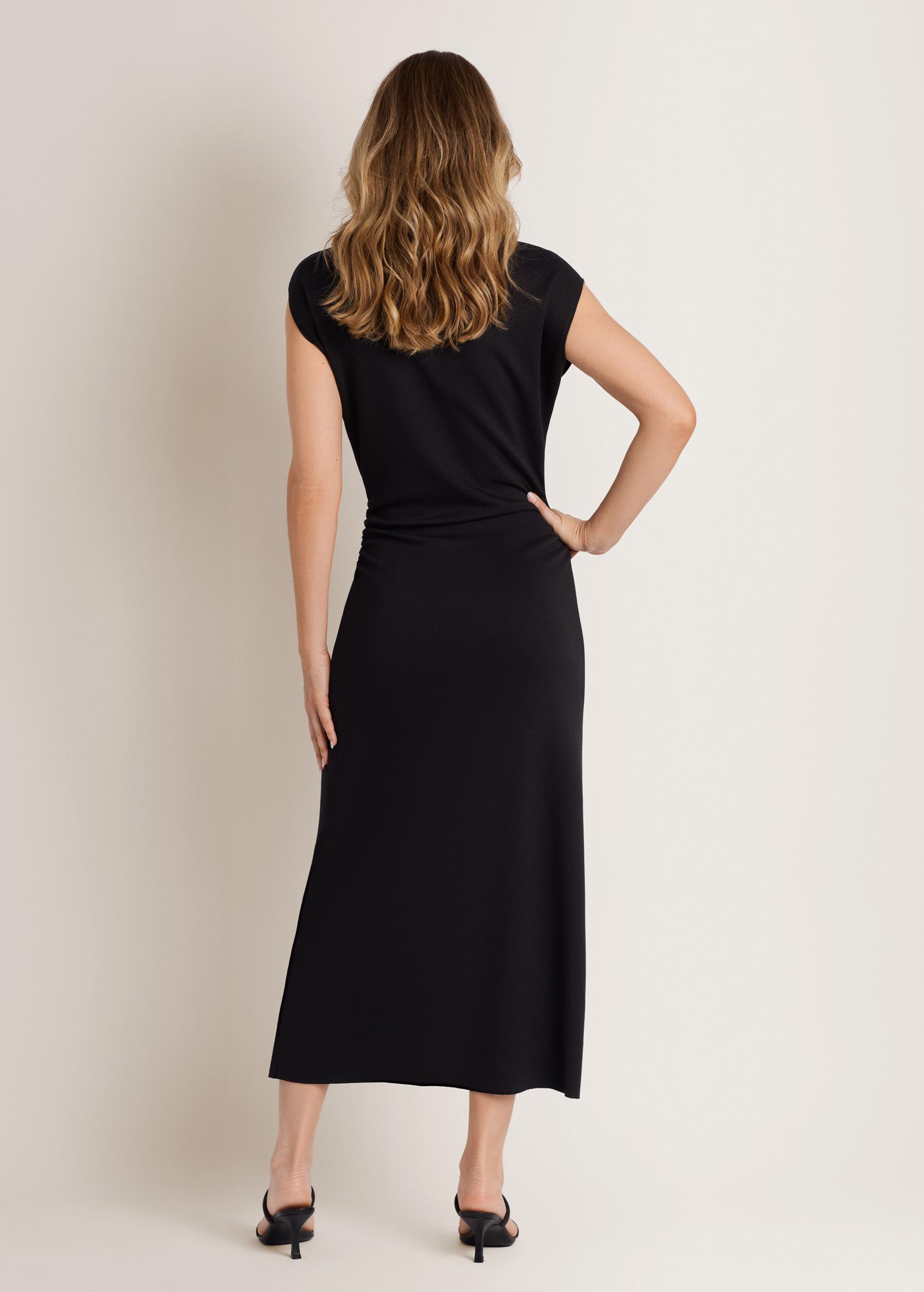 Side Ruch Midi Dress Jet Black | Venus Best Seller