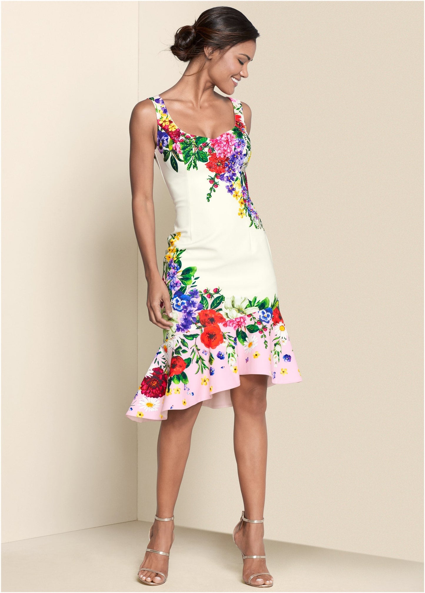 Ruffle Trim Detail Dress - White Multi | Venus Customer Favorite