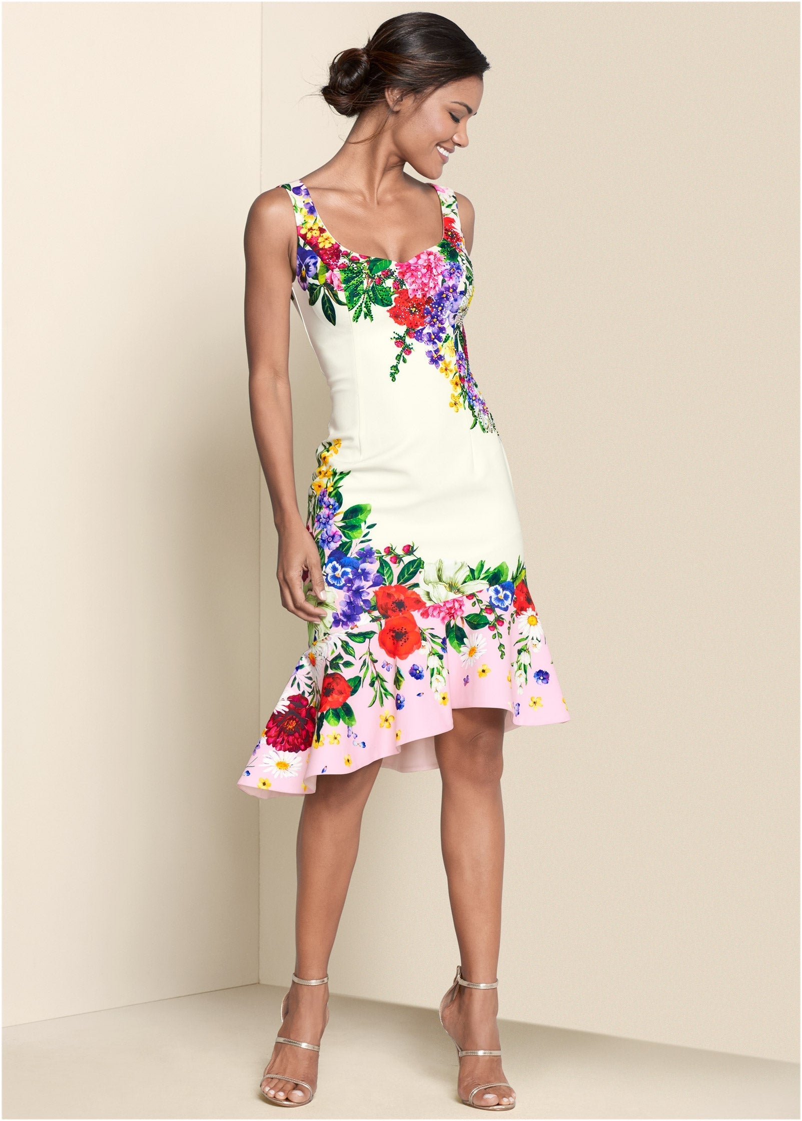 Ruffle Trim Detail Dress - White Multi | Venus Customer Favorite