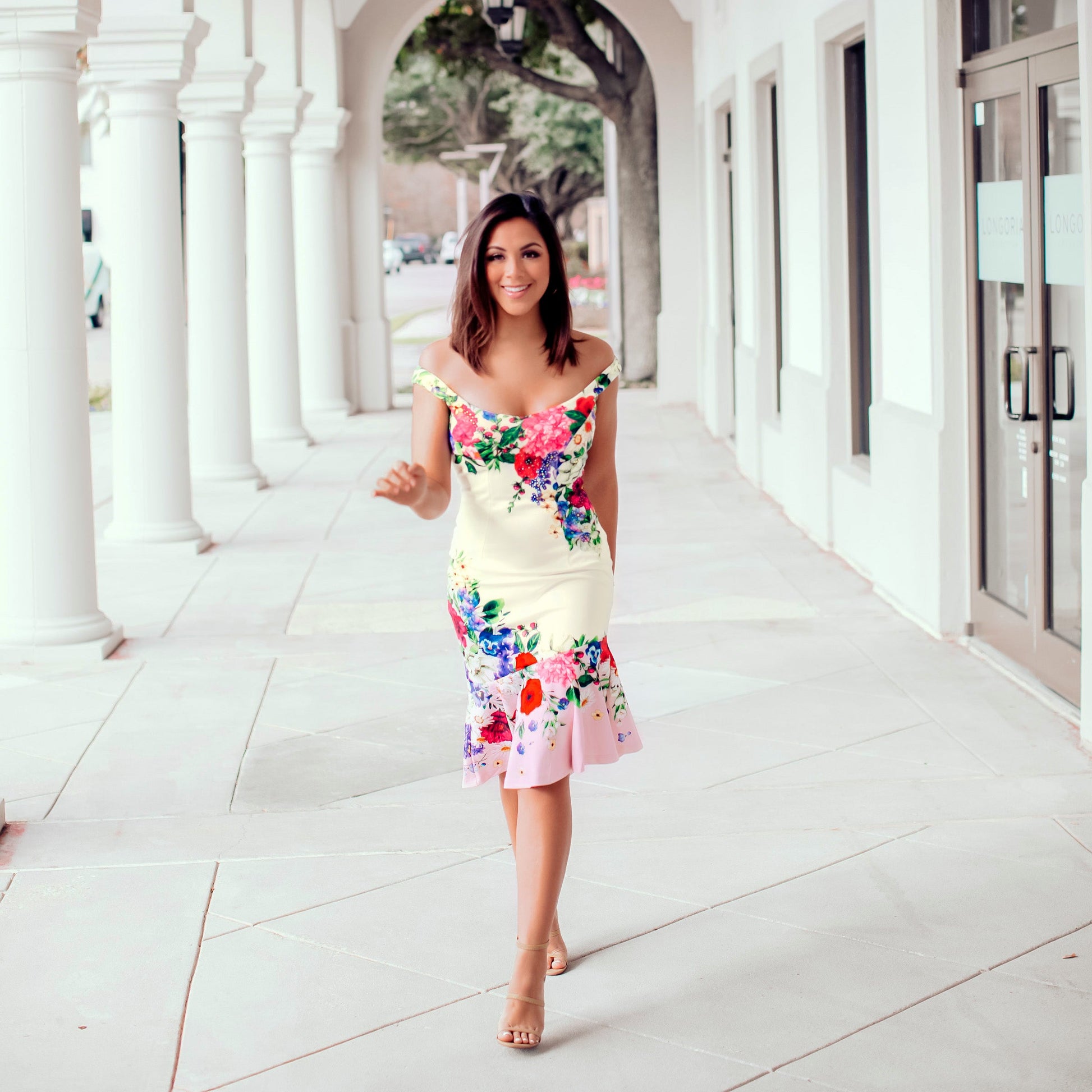 Ruffle Trim Detail Dress - White Multi | Venus Customer Favorite