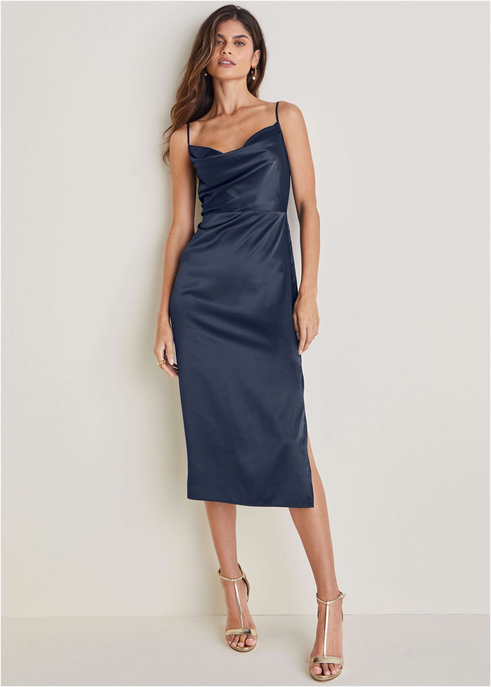 Cowl Neck Slip Dress - Navy | Venus Cost Saving