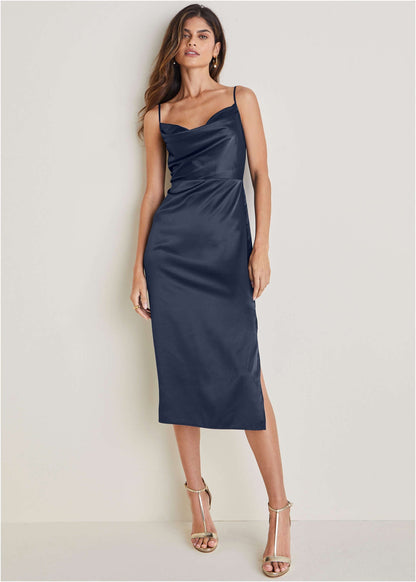 Cowl Neck Slip Dress - Navy | Venus Cost Saving