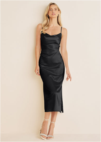 Cowl Neck Slip Dress - Jet Black | Venus Affordable