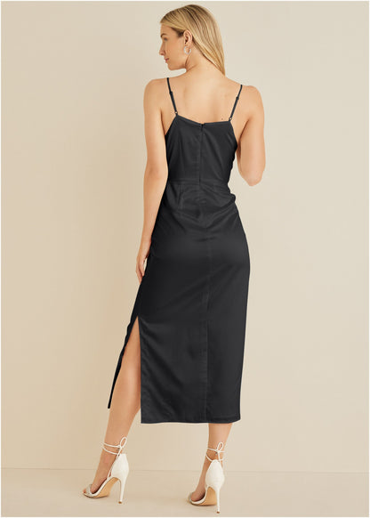 Cowl Neck Slip Dress - Jet Black | Venus Affordable