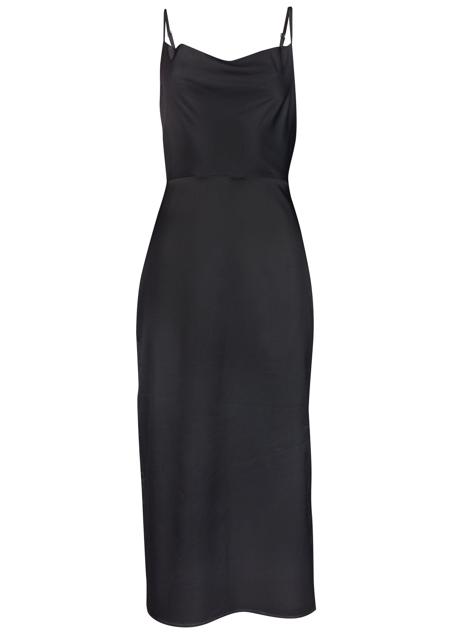 Cowl Neck Slip Dress - Jet Black | Venus Affordable
