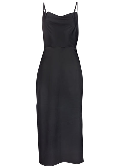 Cowl Neck Slip Dress - Jet Black | Venus Affordable