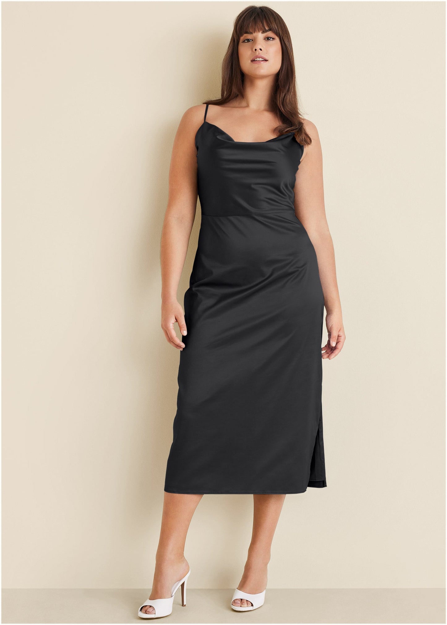 Cowl Neck Slip Dress - Jet Black | Venus Affordable