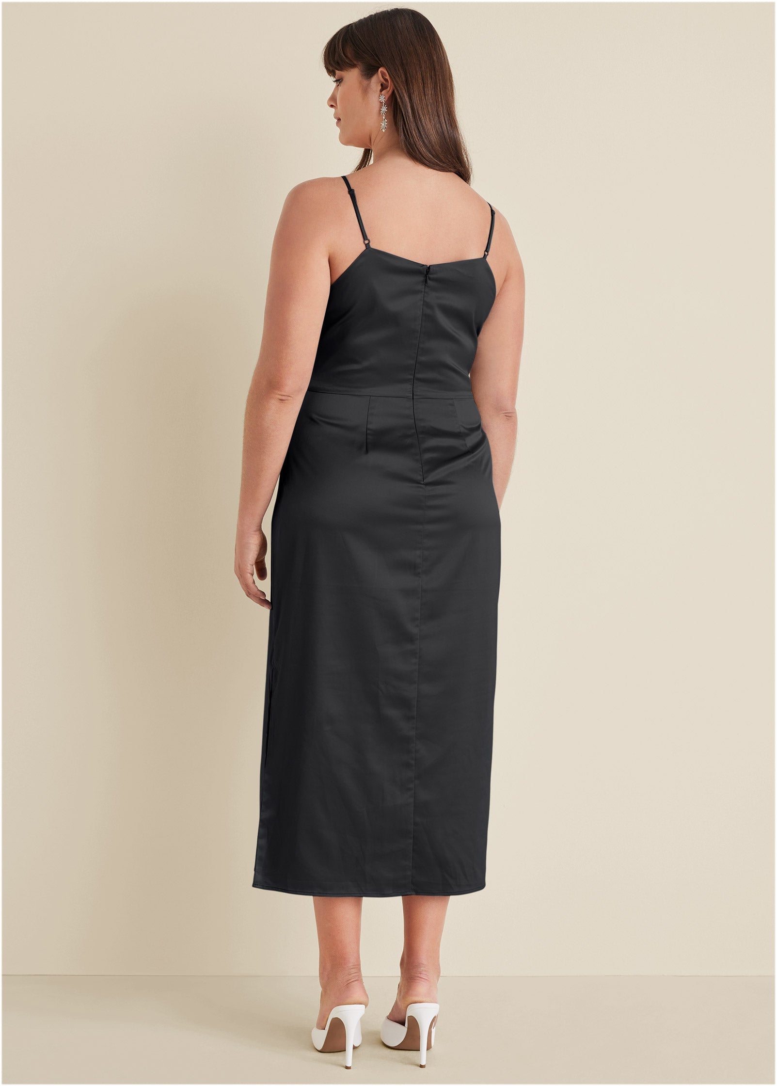 Cowl Neck Slip Dress - Jet Black | Venus Affordable
