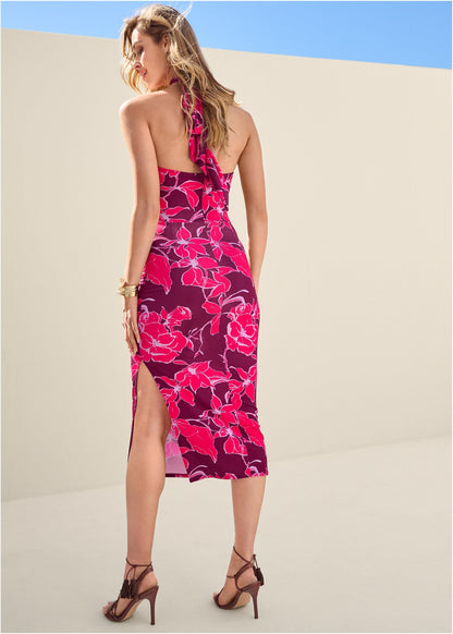 Floral Halter Bodycon Dress - Pink Multi | Venus Budget Friendly