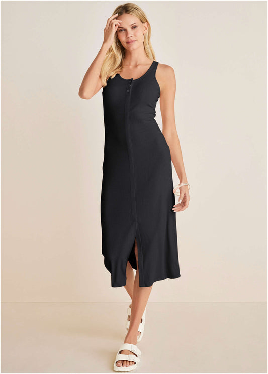 Henley Midi Dress - Jet Black | Venus Limited Edition