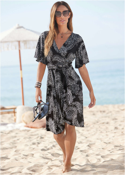Print Midi Dress - Black & White | Venus Sale