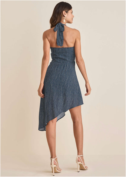 Halter High-Low Dress - Navy Dot Stripe | Venus Cost Saving