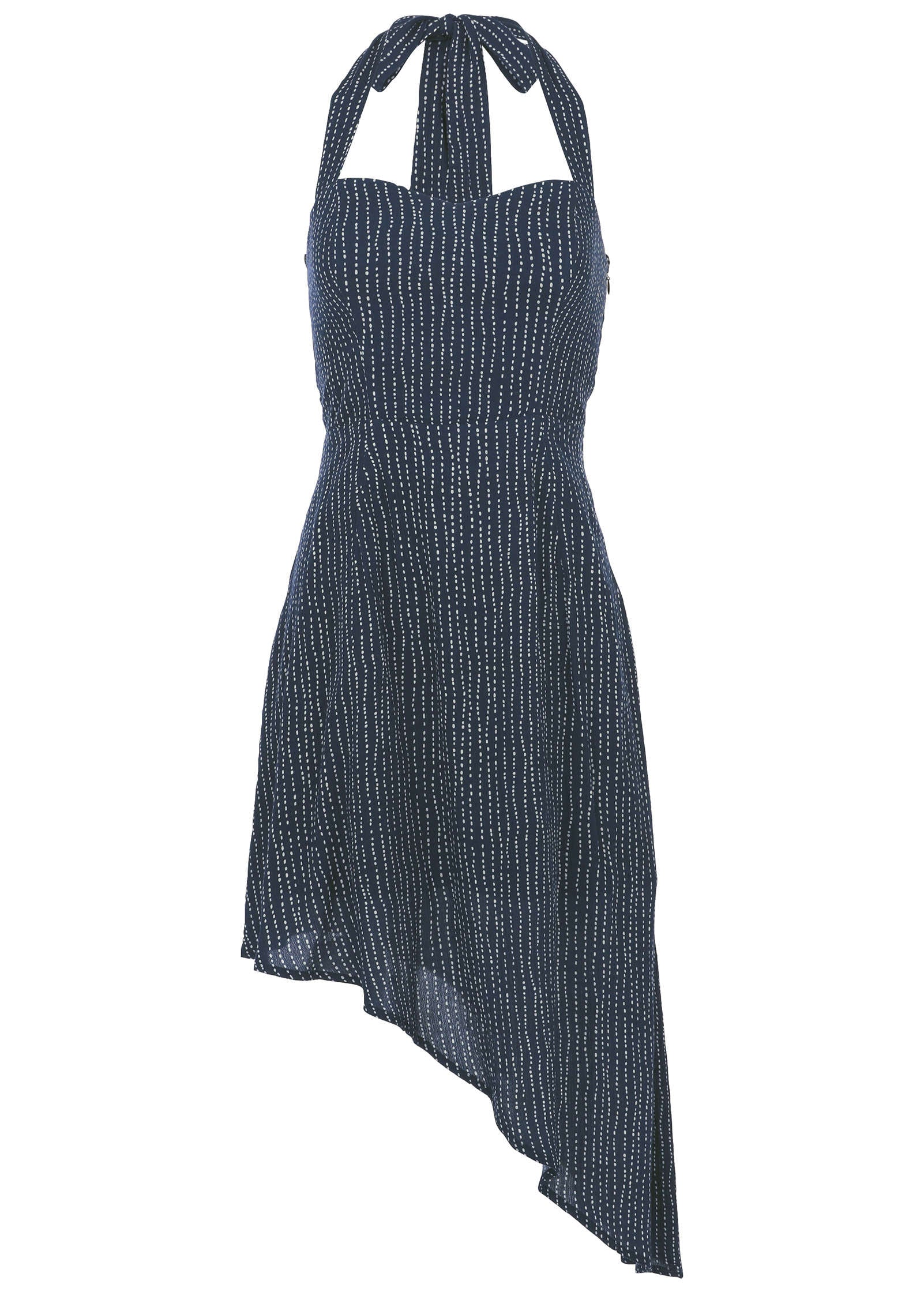 Halter High-Low Dress - Navy Dot Stripe | Venus Cost Saving