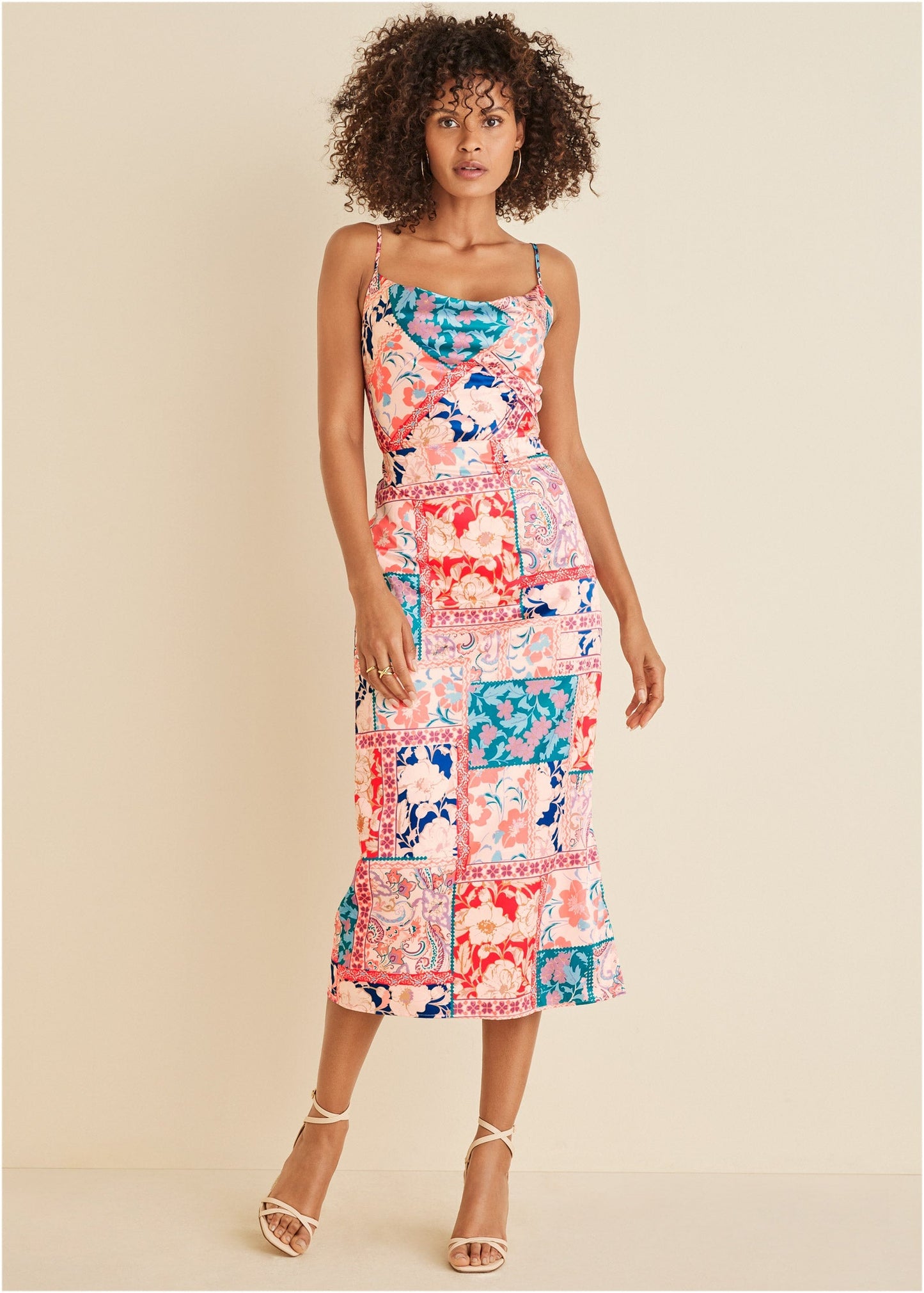 Cowl Neck Slip Dress - Venetian Patchwork | Venus Affordable
