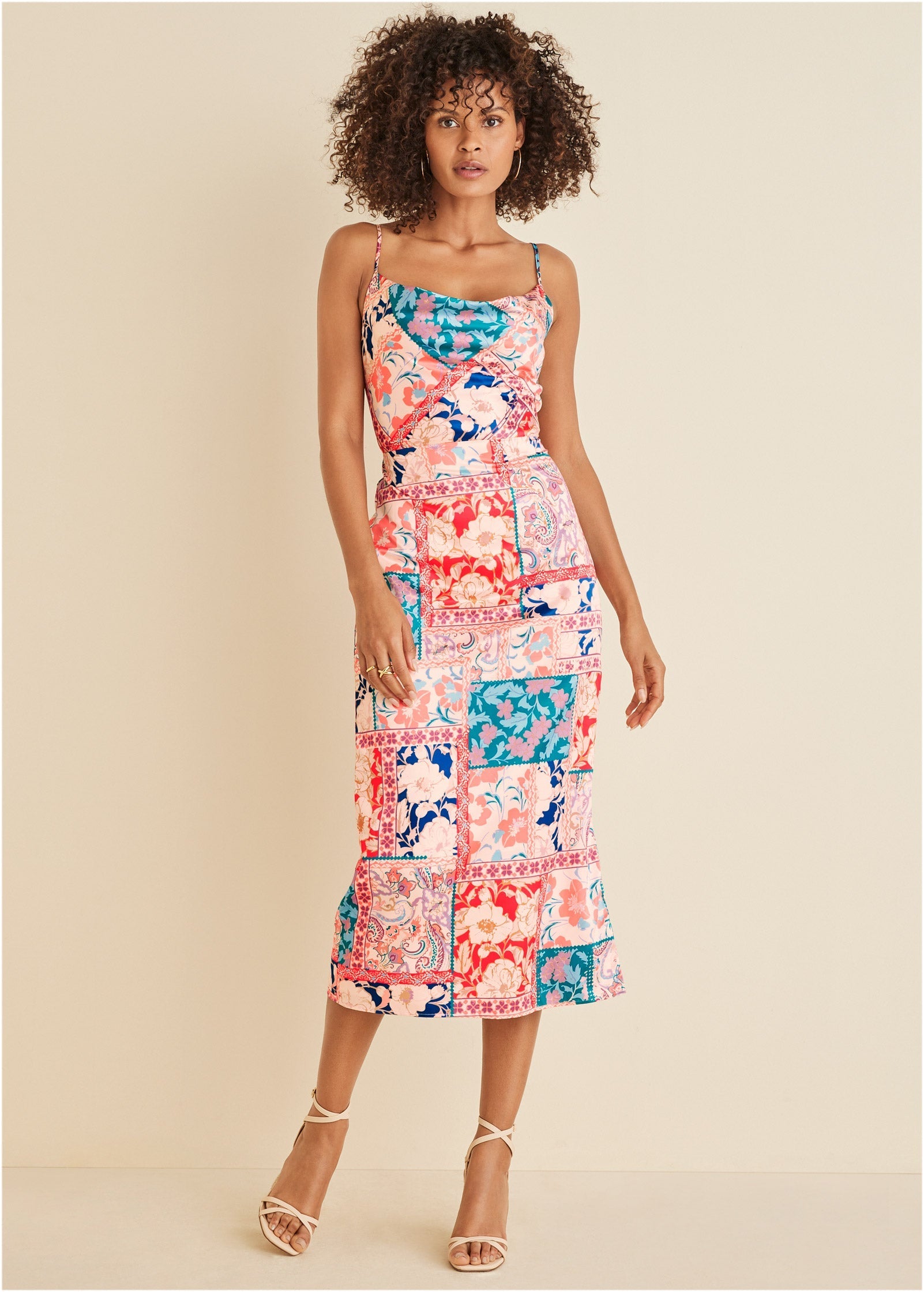 Cowl Neck Slip Dress - Venetian Patchwork | Venus Affordable