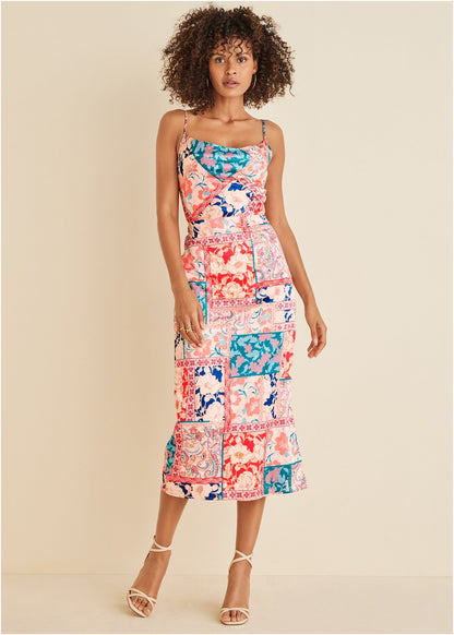 Cowl Neck Slip Dress - Venetian Patchwork | Venus Affordable