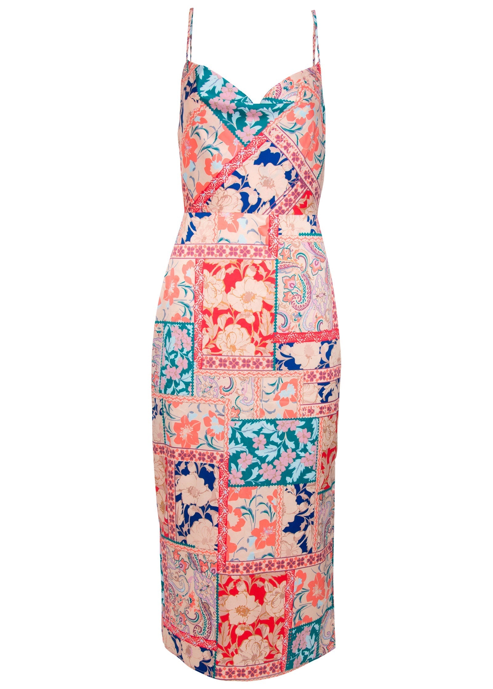 Cowl Neck Slip Dress - Venetian Patchwork | Venus Affordable
