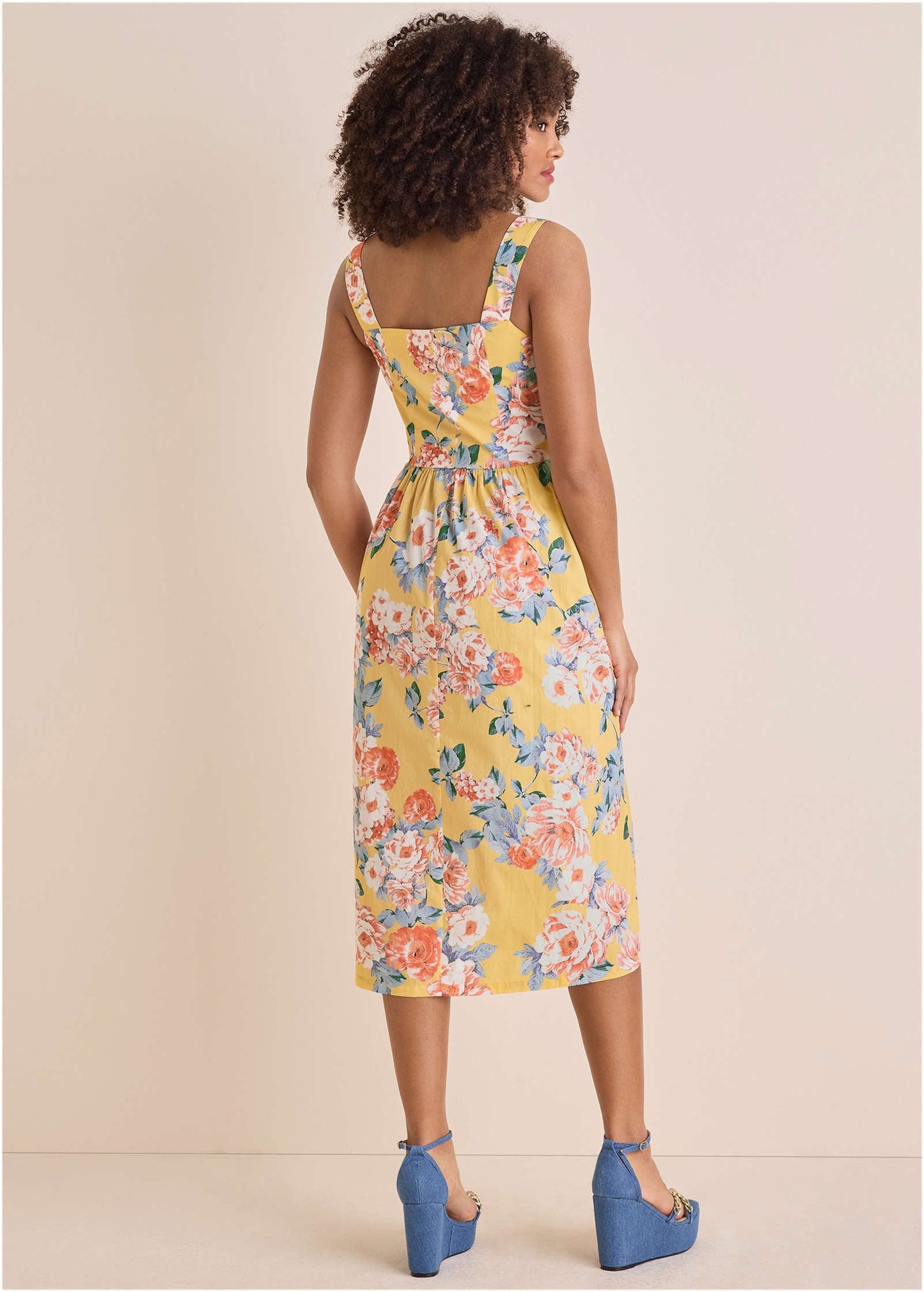 Floral Poplin Midi Dress - Custard Roses | Venus Featured