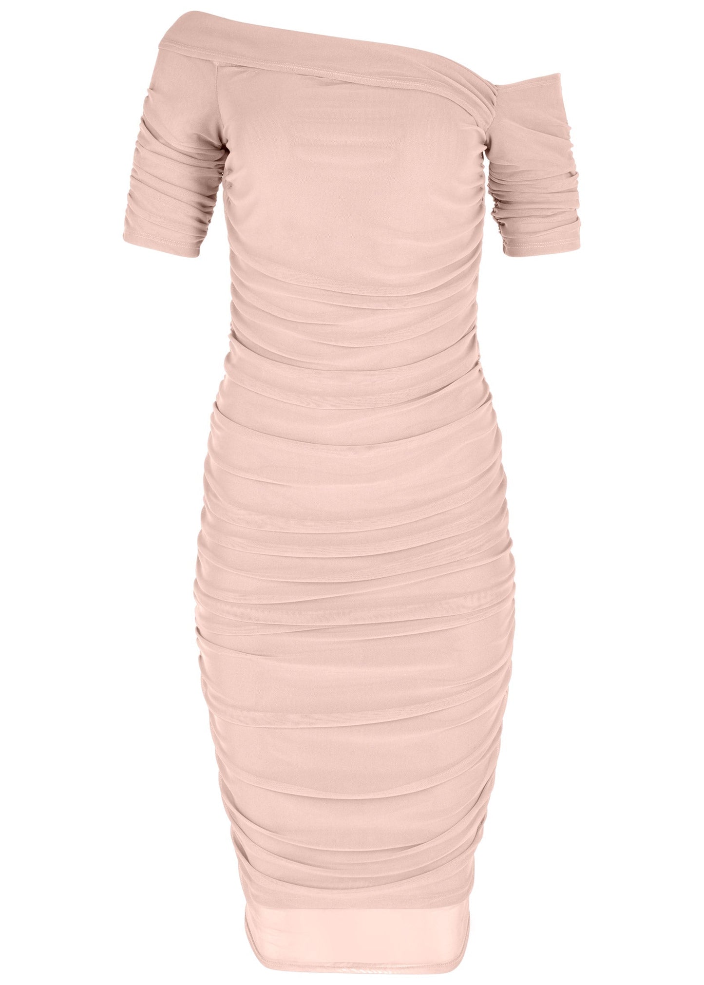 Ruched Mesh Bodycon Dress - Blush | Venus Cost Saving