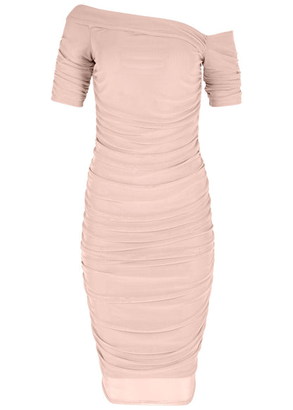 Ruched Mesh Bodycon Dress - Blush | Venus Cost Saving