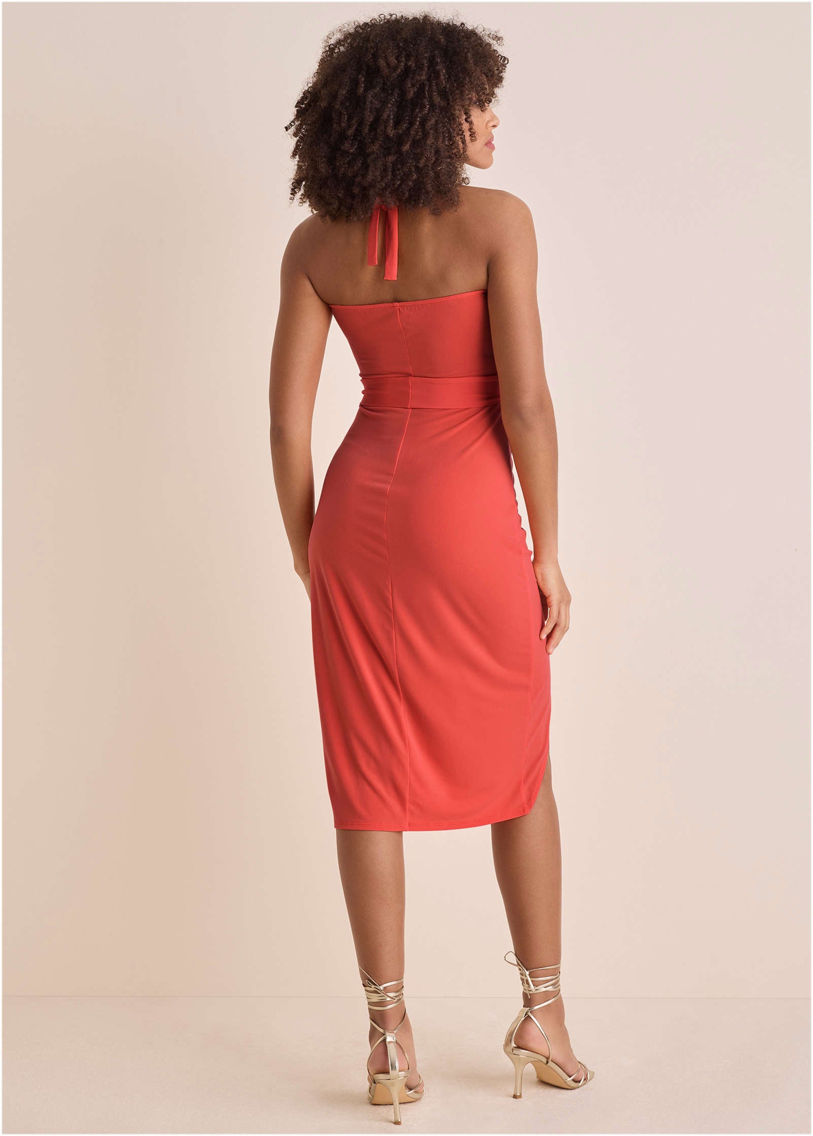 Side Tie Halter Midi - Orange | Venus Value